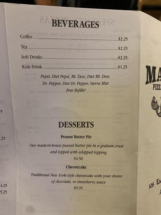 Menu at Mater's Pizza & Pasta Emporium pizzeria, Albertville