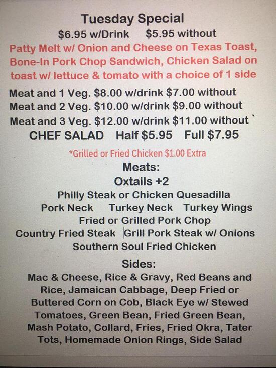 Menu at Southern Soul on Main restaurant, Greenwood