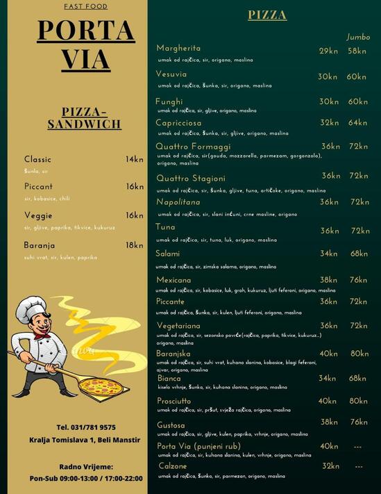 Menu Da Fast Food Porta Via Beli Manastir