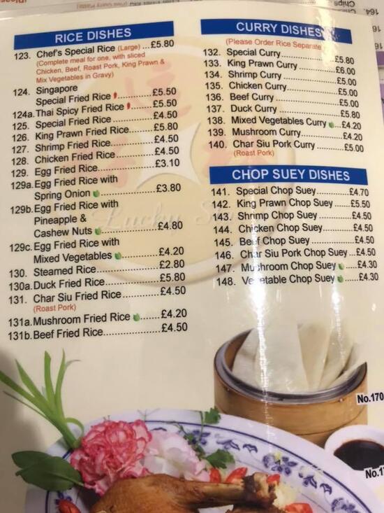 Carta de comida rápida Lucky Star Chinese Takeaway, Earls Colne