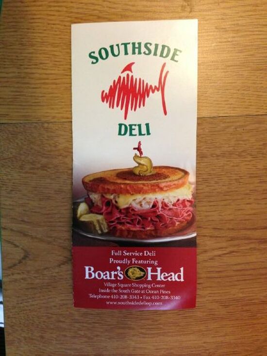 Menu at Southside Deli restaurant, Ocean Pines