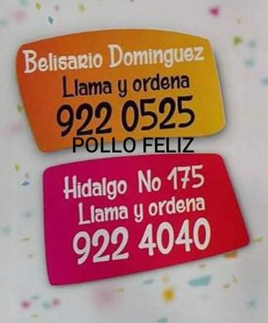 Menu at Pollo Feliz restaurant, Ocotlán, Efraín González Luna 70