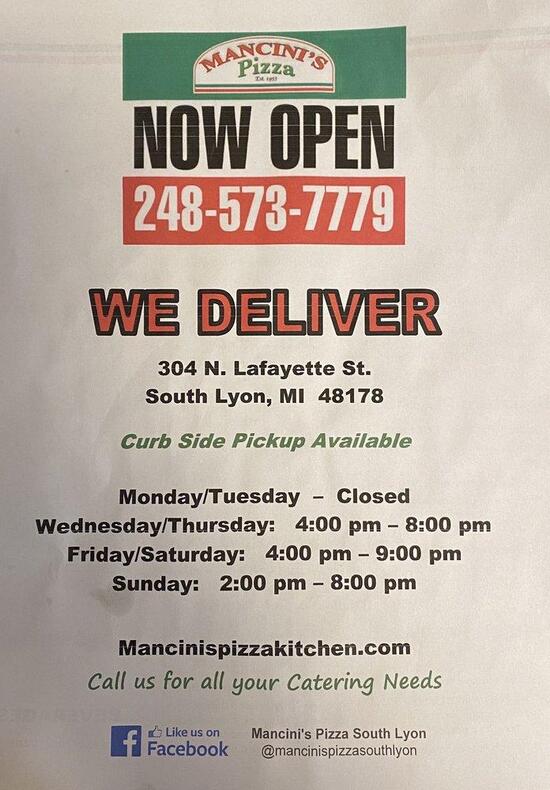 Re1e Mancinis Pizza Kitchen Advertisement 