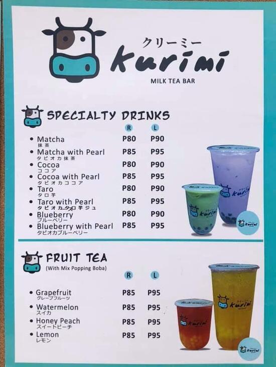 Menu at Kurimi Milk Tea Bar DM Express Dipolog, Dipolog City