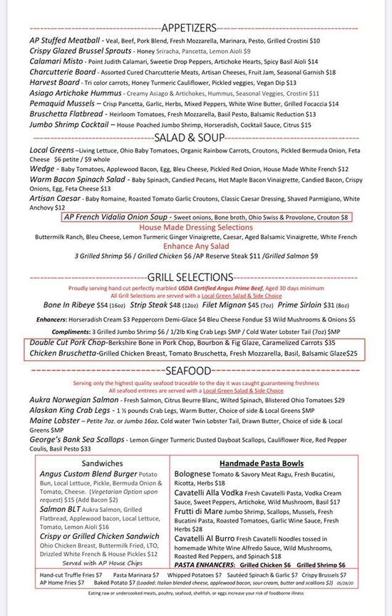 Menu at Alexander Pierce Restaurant, Akron