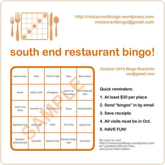 Menu at Restaurant Bingo, Boston