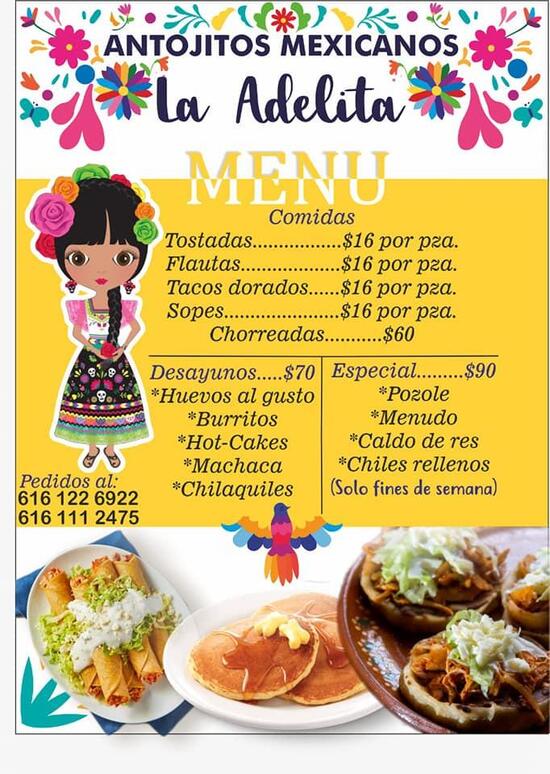 Carta del restaurante Antojitos mexicanos "La Adelita", Camalú