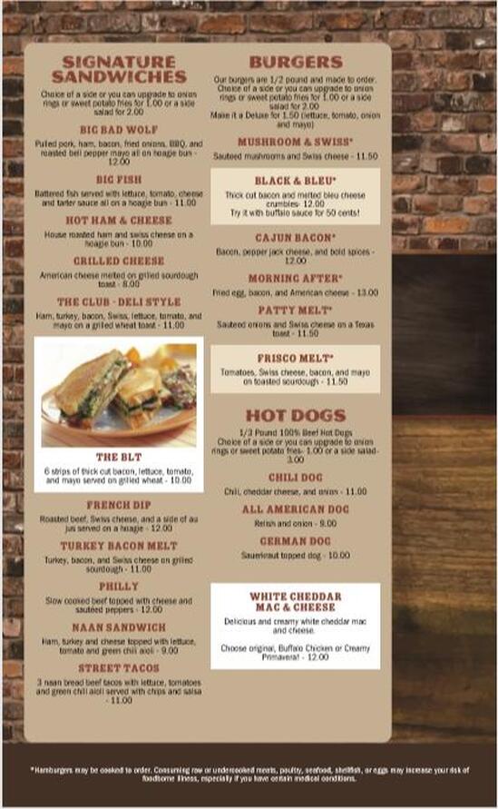 Menu at Bordertown Bar & Grill, West Fargo