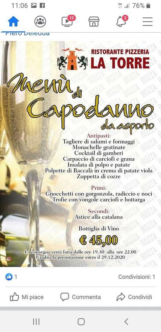 Menu da Ristorante Pizzeria La Torre, Villamar