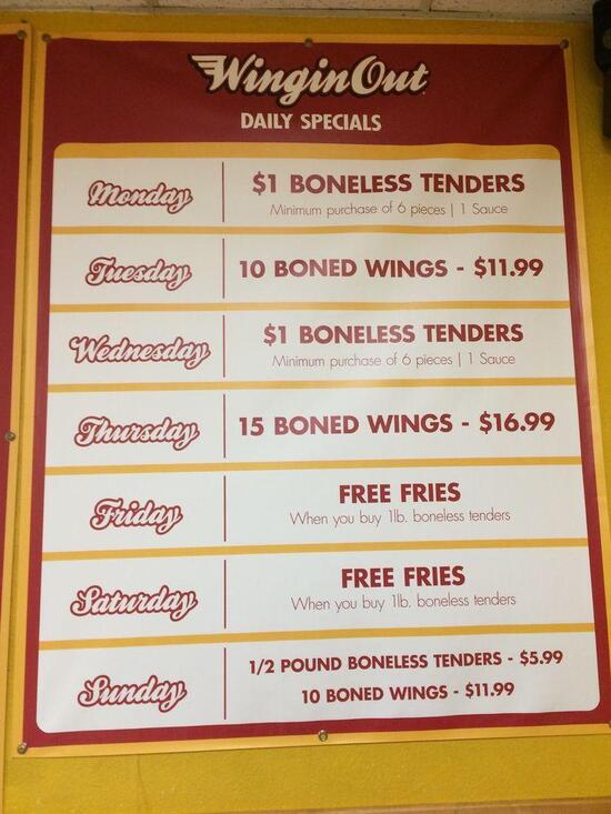 Menu at Wingin Out fast food, Champaign
