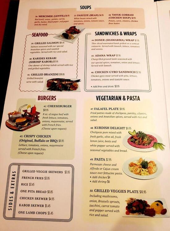 Menu at Edessa Restaurant Kurdish Turkish Cuisine, Nashville