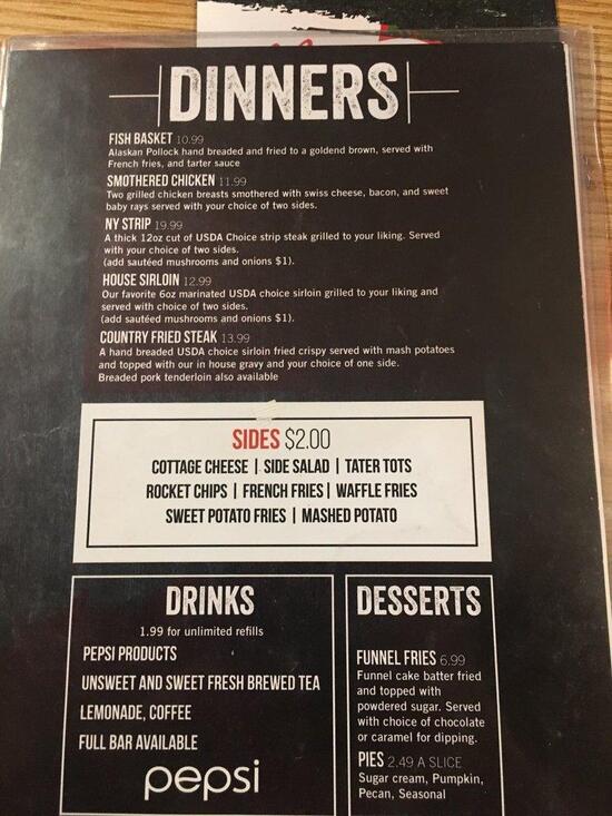 Menu at Red Rocket Bar & Grill, Grissom Air Force Base