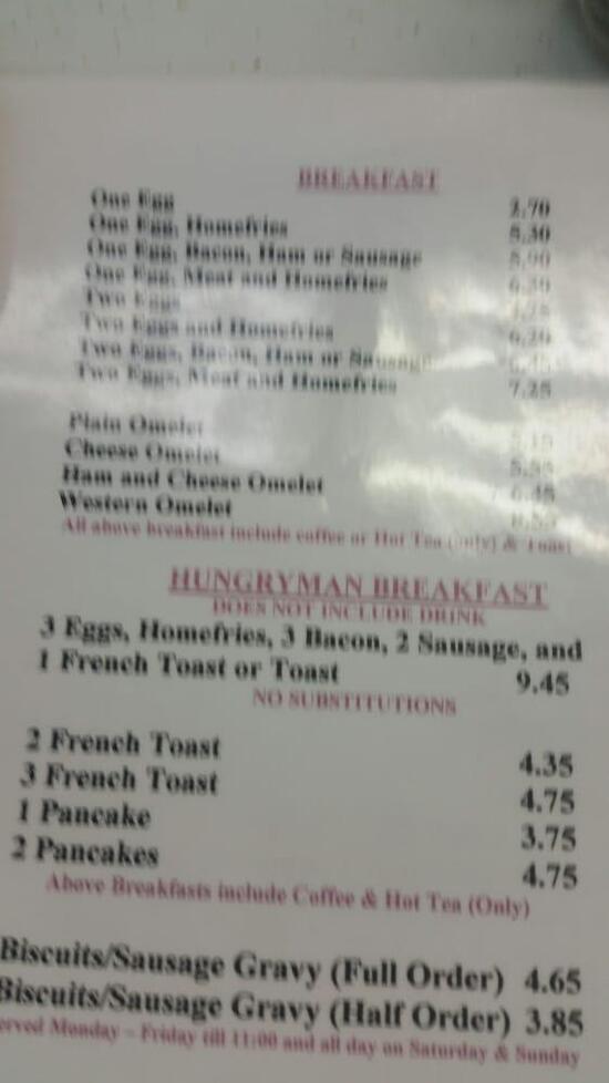 Menu at Lori's Mount Union Diner cafe, Alliance