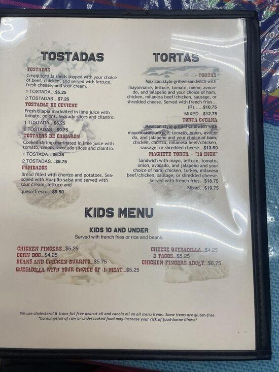 Menu at Don Machete Mexican Restaurant, Hardeeville