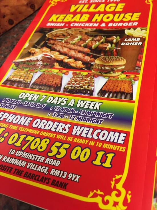 Menu at Kebab Village House fast food, Rainham, 10 Upminster Rd S