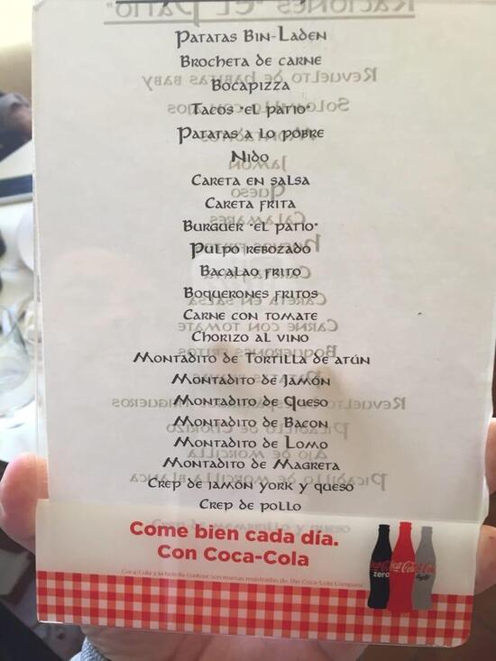 Menu at Café Bar El Patio, Villacarrillo