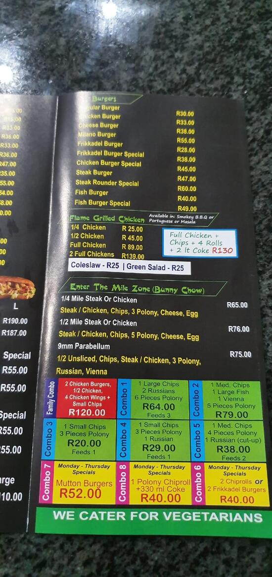 Menu at Akhalwayas Gourmet Foods restaurant, Lenasia