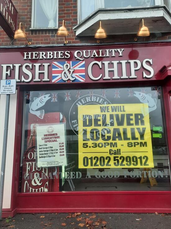 Menu at Herbies Fish & Chips restaurant, Bournemouth, 466 Castle Ln W