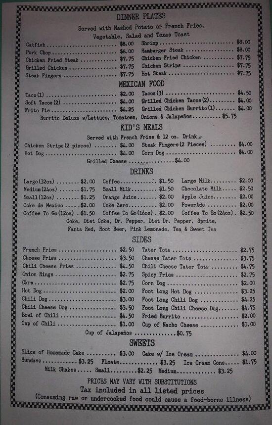 Menu at Tech Cafe, Lubbock, University Ave