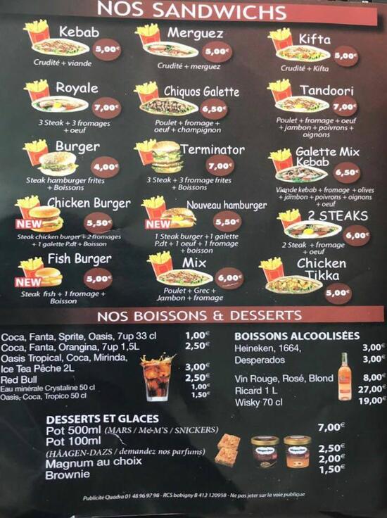 Menu au Pronto Pizza Kebab restaurant, La Fère