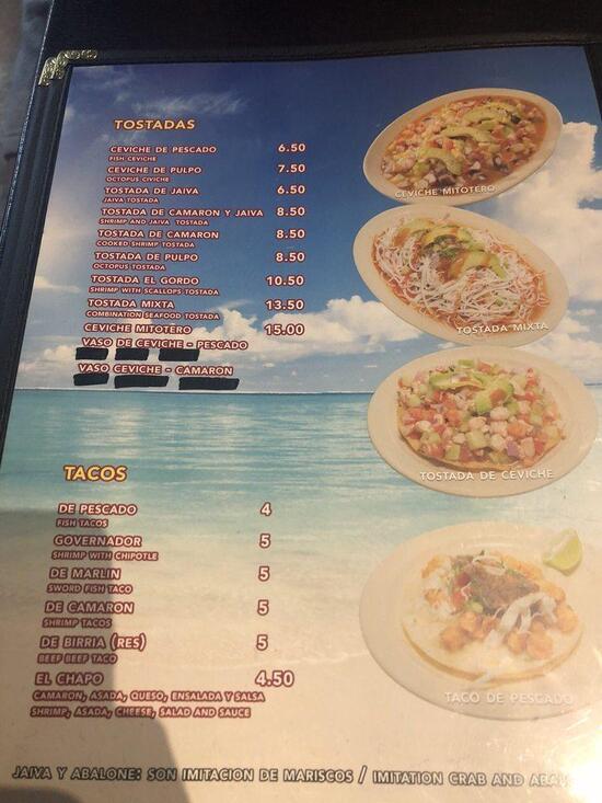 Menu at Mariscos El Chapo restaurant, San Bernardino, E Highland Ave