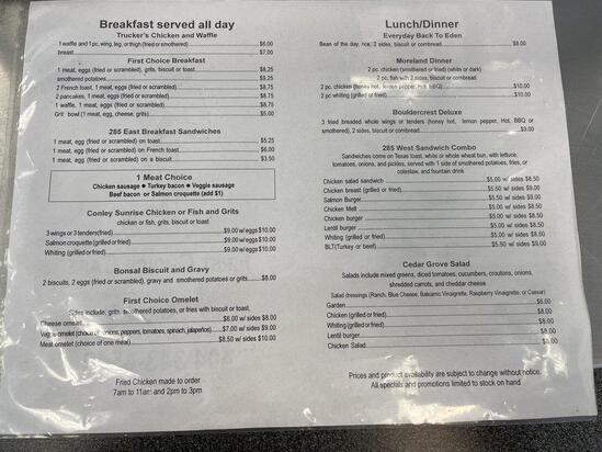 Menu at First Choice Cafe, Conley