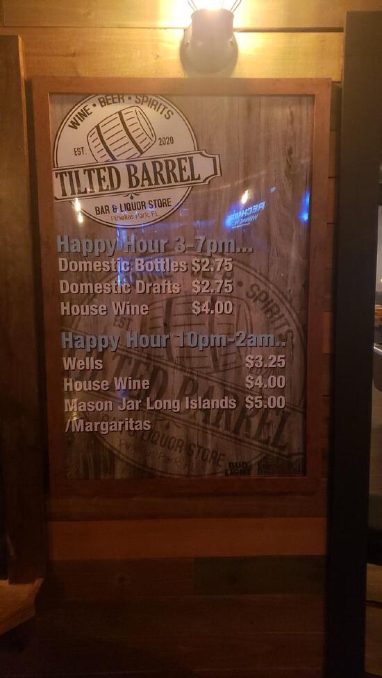 Menu at Tilted Barrel Bar, Pinellas Park