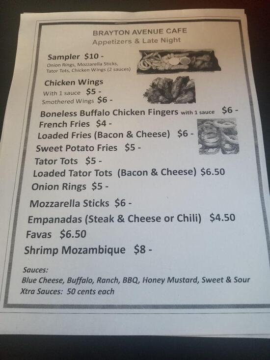 Menu at Brayton Ave Cafe, Fall River