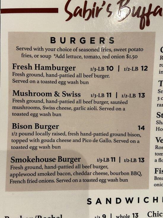 Menu at Buffalo Grill steakhouse, Jamestown, 103 1st Ave S