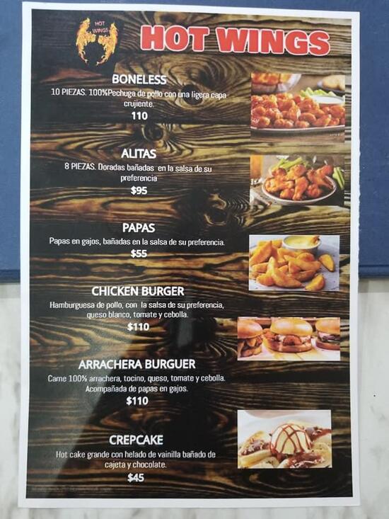Menu at HOT WINGS restaurant, Nogales, Boulevard del Raquet.83 Colonia