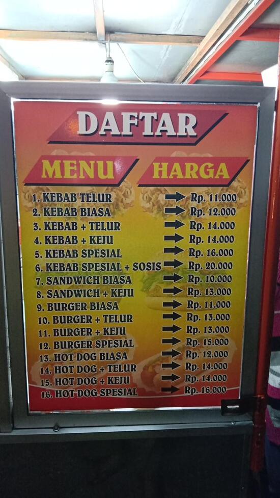 Menu at JIP Kebab Pekanbaru, Aspol Gobah, Pekanbaru