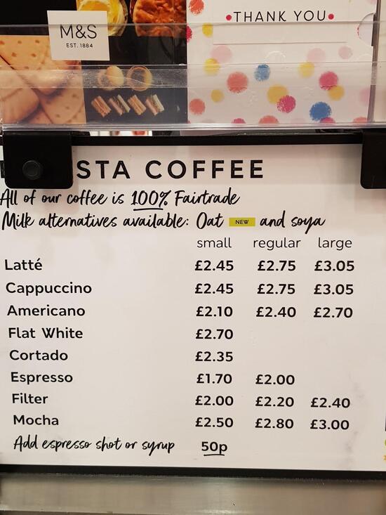 Carta De Marks Spencer Cafe Handforth