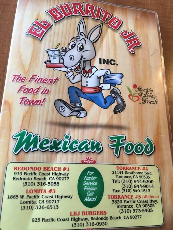 Menu at El Burrito Junior restaurant, Lomita