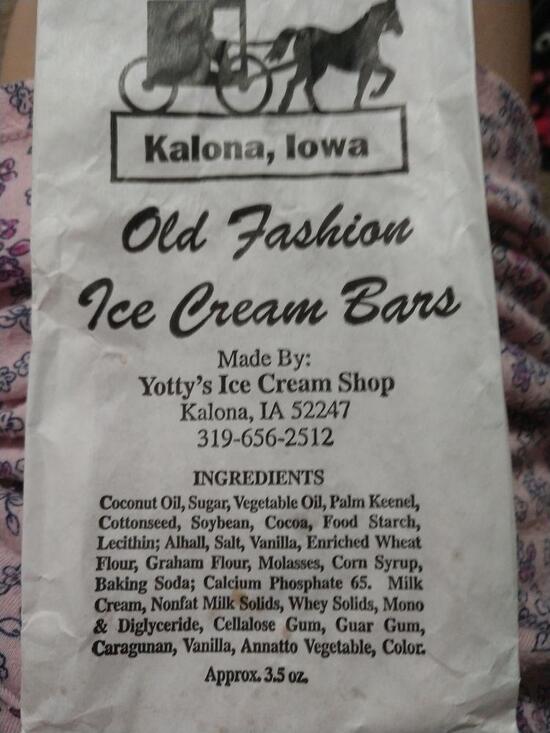 Menu at Yotty's Ice Cream Shop, Kalona