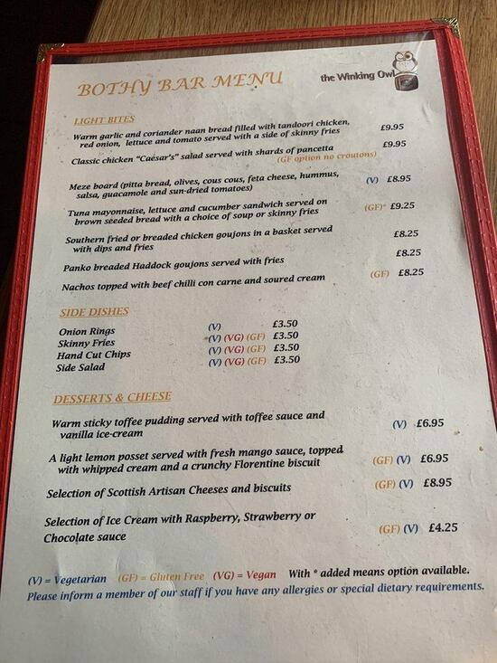 Menu at The Winking Owl, Craft Ale Pub & Bar, Aviemore