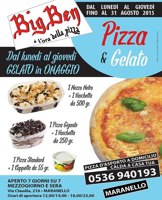 Menu at Pizzeria Big Ben, Maranello