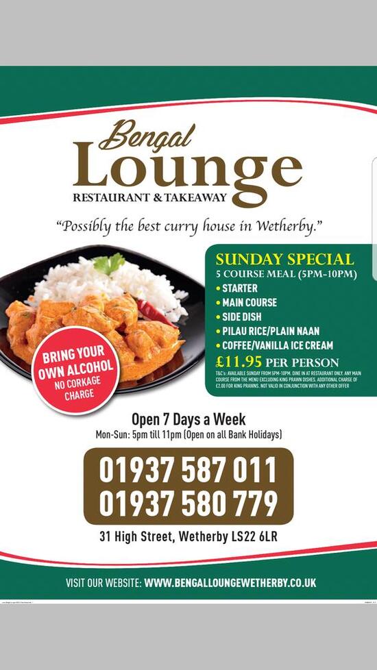 Menu at Bengal Lounge Wetherby restaurant, Wetherby