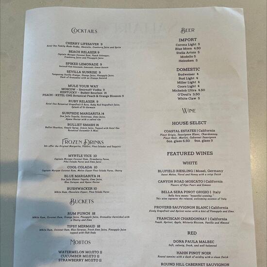 Menu at Saltaire Kitchen and Bar, Surfside Beach