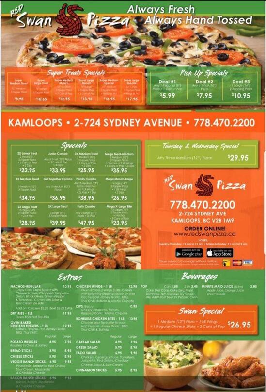 Menu at Red Swan Pizza pizzeria, Kamloops
