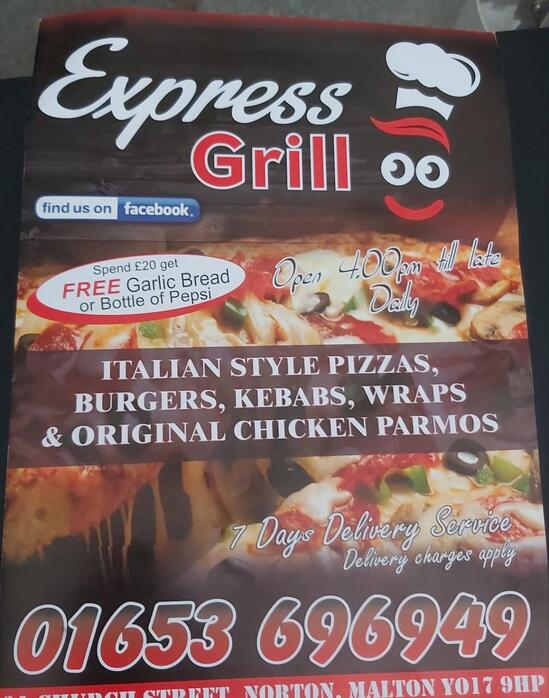 Menu at Express grill pizzeria, Malton