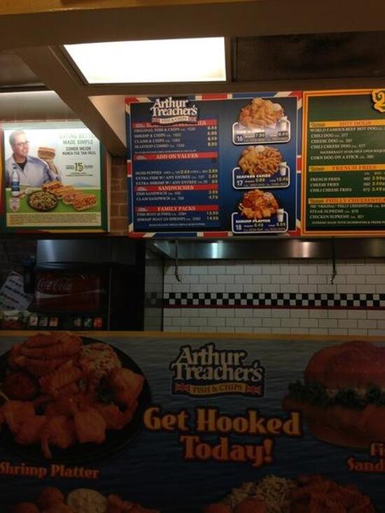 Menu at Arthur Treacher's restaurant, West New York, 44th Street