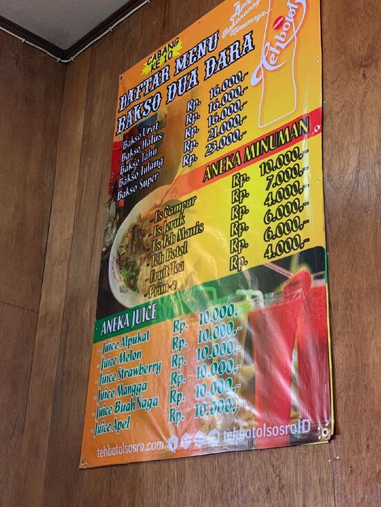 Carta Del Restaurante Pondok Bakso Dua Dara Cikampek Jl Jend Ahmad