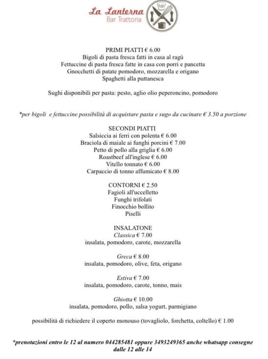 Menu da La Lanterna ristorante, Cologna Veneta