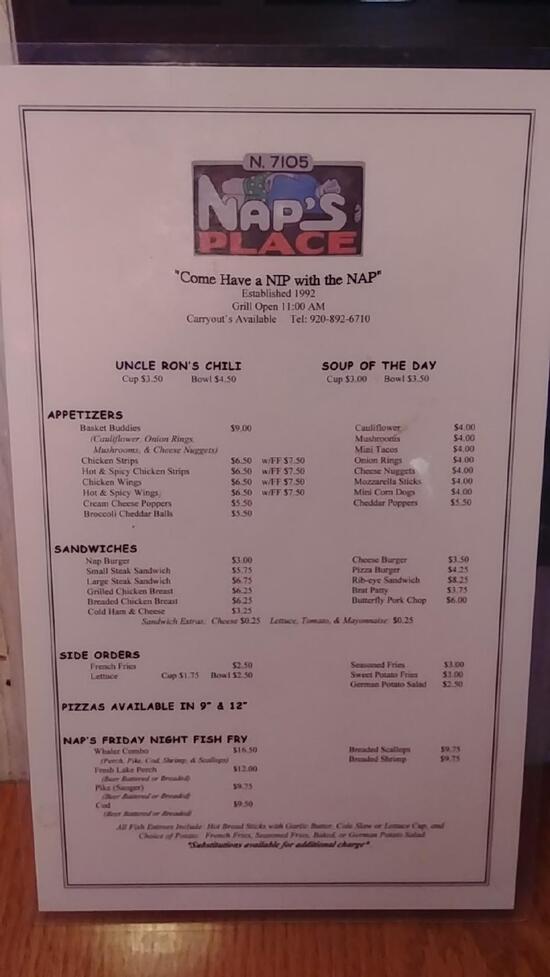 Menu at Nap's Place pub & bar, Plymouth