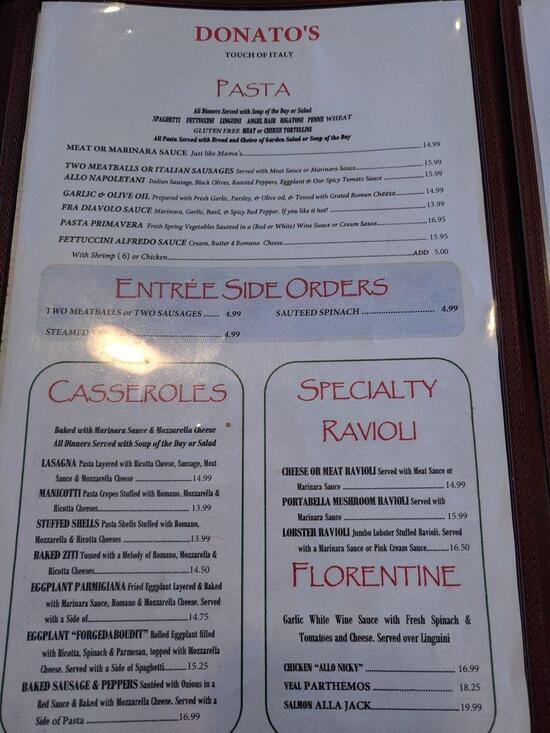 Menu At Donato S Touch Of Italy Pizzeria Winchester