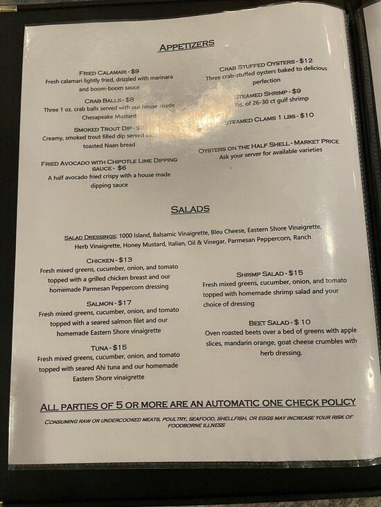 Menu at The Hoof, Fin & Fowl steakhouse, Gettysburg