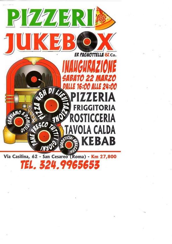 Menu at Jukebox pizzeria, San Cesareo