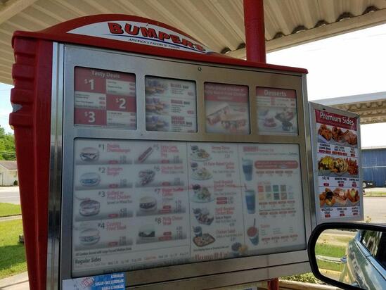 Menu at Bumpers Drive-In of America restaurant, New Albany