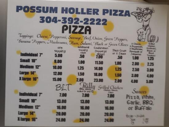 Menu at Possum Holler Pizza pizzeria, Rupert, 371 Nicholas St