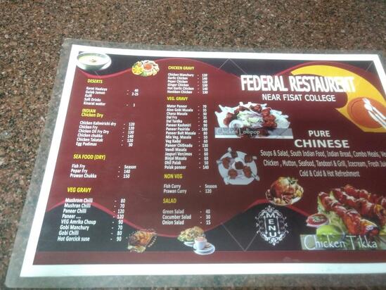 Menu at Federal Restaurant Mookkannoor